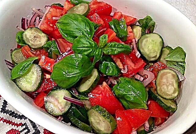 Fesleğen ilə xiyar və pomidor salatı